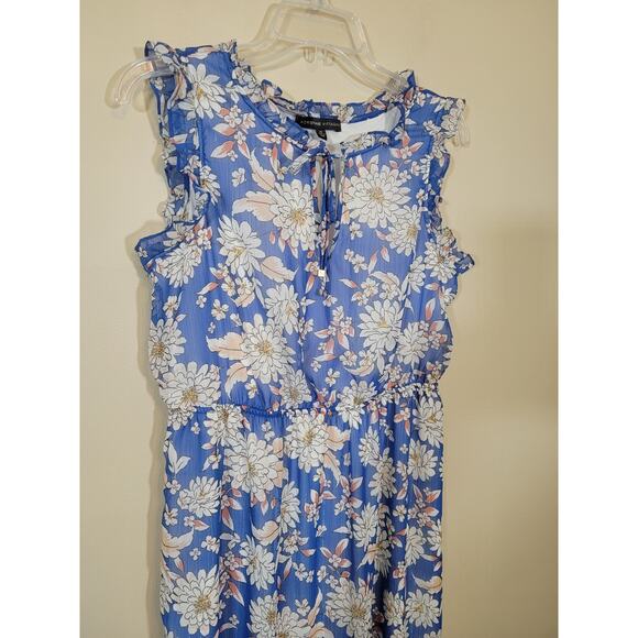 Adrienne Vittadini Maxi Dress Ruffle Floral Sleeveless Blue & White Size Medium - Picture 3 of 10